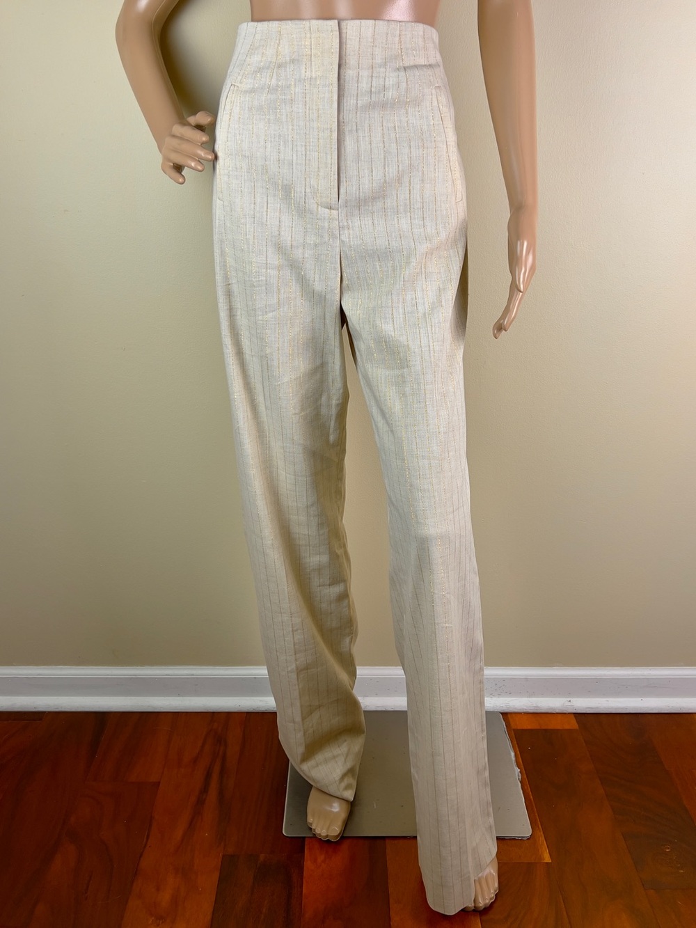 NEW VERONICA BEARD REVOLVE BEIGE PINSTRIPED PANTS - Picture 2 of 9